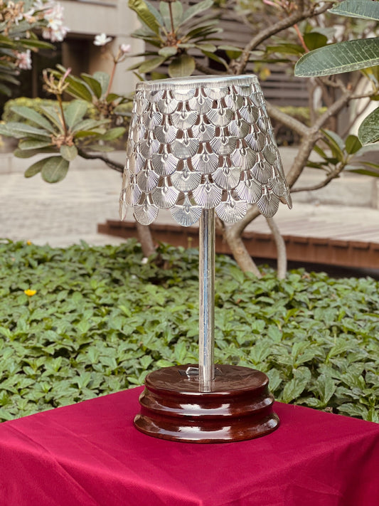 Luxurious Silver Plated Lamp With Wooden Base