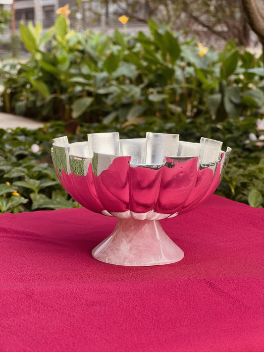 Luxurious SIlver Plated Rose Quarts Stone Base Bowl