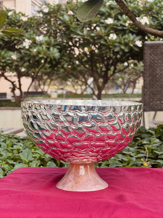 Luxurious SIlver Plated Rose Quarts Stone Base Bowl