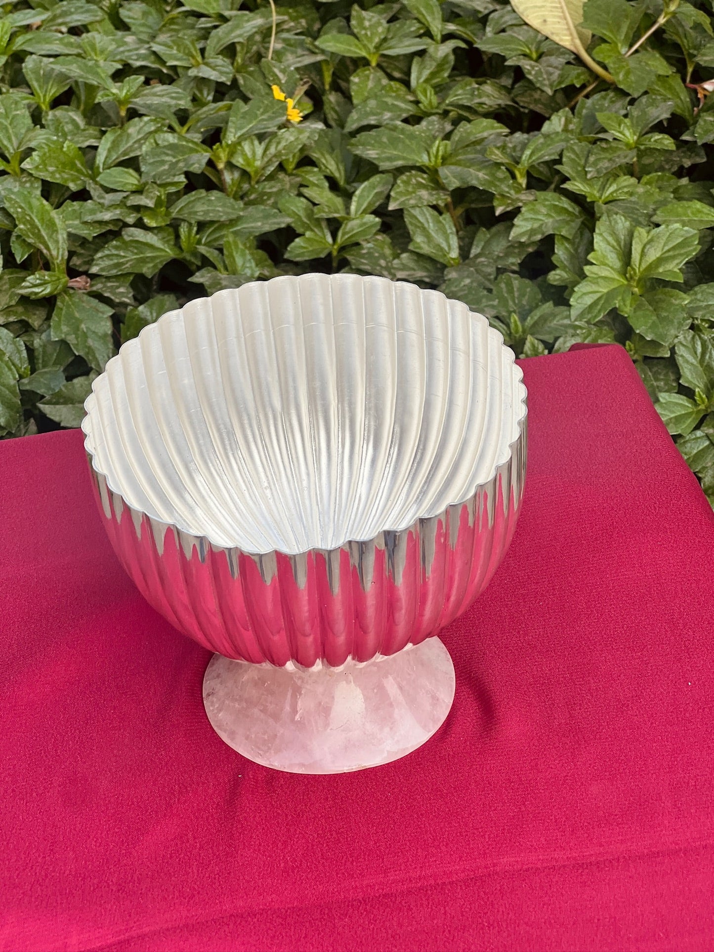 Luxurious SIlver Plated Rose Quarts Stone Base Bowl