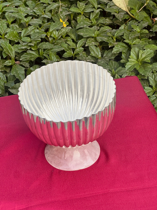 Luxurious SIlver Plated Rose Quarts Stone Base Bowl